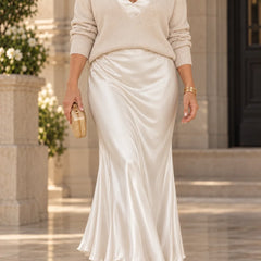 Michelle V-Neck Sweater & Slip Dress Two-Piece Set in Cream