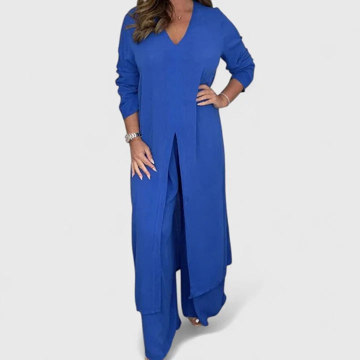 Miriam Split Tunic Two-Piece Set in Blue