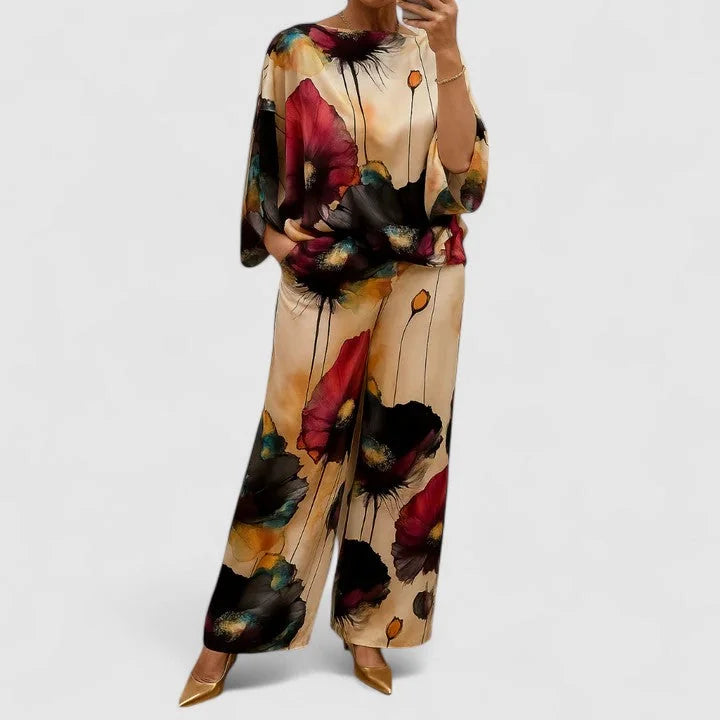 Monica Watercolour Floral Two-Piece Set in Carbon Black