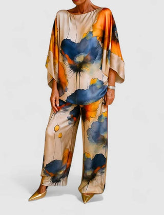 Monica Watercolour Floral Two-Piece Set in Navy