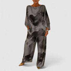 Monica Watercolour Floral Two-Piece Set in Silver Grey