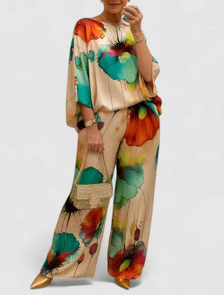 Monica Watercolour Floral Two-Piece Set in Mint Green