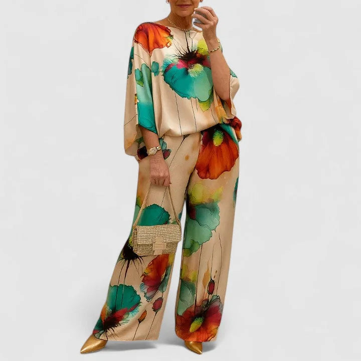 Monica Watercolour Floral Two-Piece Set in Mint Green