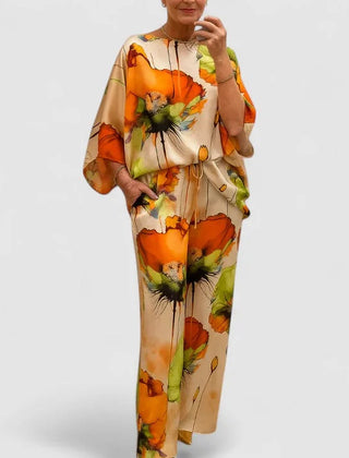 Monica Watercolour Floral Two-Piece Set in Mandarin Orange