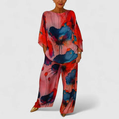 Monica Watercolour Floral Two-Piece Set in Pink Red