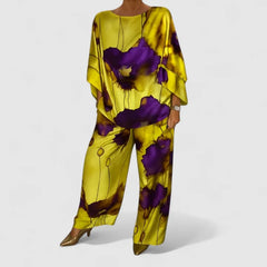 Monica Watercolour Floral Two-Piece Set in Lemon Yellow