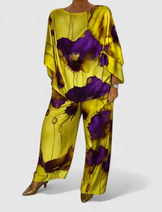 Monica Watercolour Floral Two-Piece Set in Lemon Yellow