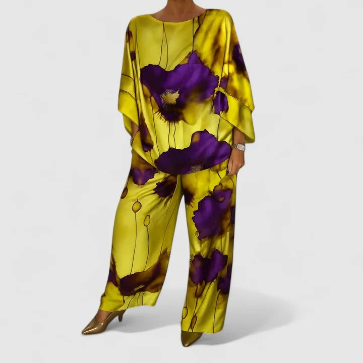 Monica Watercolour Floral Two-Piece Set in Lemon Yellow