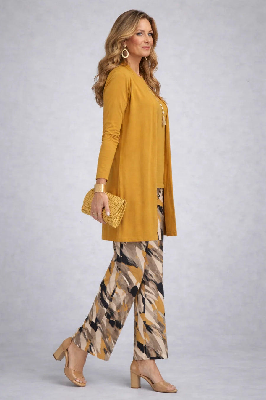 Muriel Mustard Cardigan Three-Piece Set in Mustard Yellow