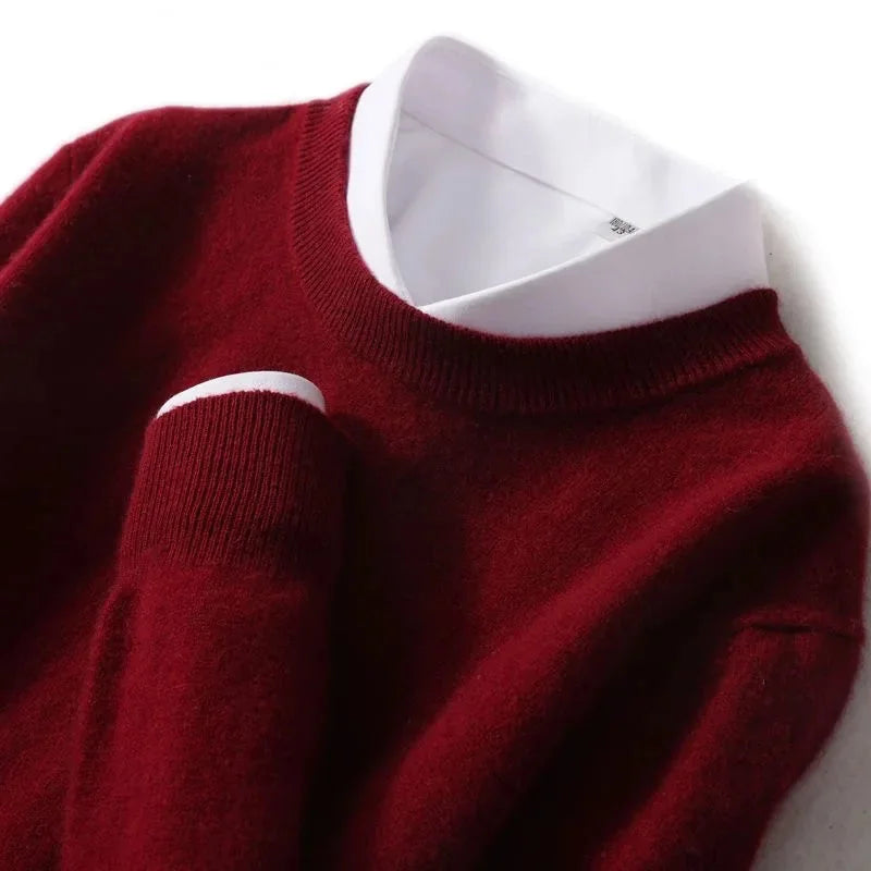 Nadia Classic Crew Neck Sweater in Wine Red