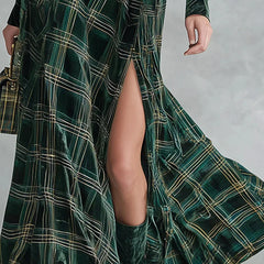 Nadine Belted Plaid Maxi Skirt Two-Piece Set in Dark Green