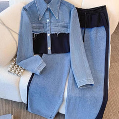 Nancy Colour-Block Cropped Jacket Two-Piece Set in Black