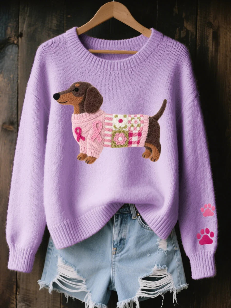 Nanette Dachshund Print Crewneck Sweater in Lilac