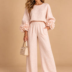 Naomi Rosette Cuff Two-Piece Set in Blush Pink