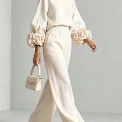 Naomi Rosette Cuff Two-Piece Set in White