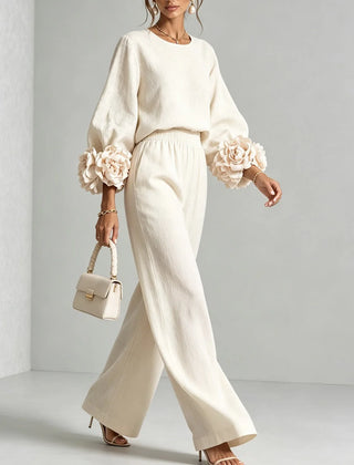 Naomi Rosette Cuff Two-Piece Set in White