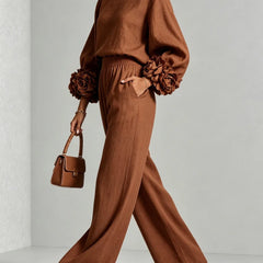 Naomi Rosette Cuff Two-Piece Set in Brown