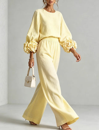 Naomi Rosette Cuff Two-Piece Set in Yellow