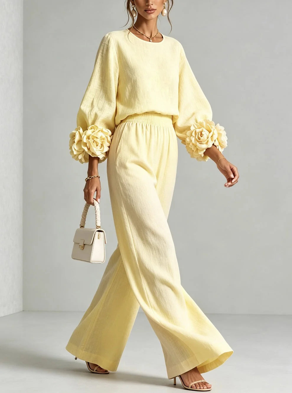 Naomi Rosette Cuff Two-Piece Set in Yellow