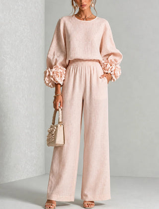 Naomi Rosette Cuff Two-Piece Set in Blush Pink