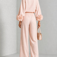 Naomi Rosette Cuff Two-Piece Set in Blush Pink
