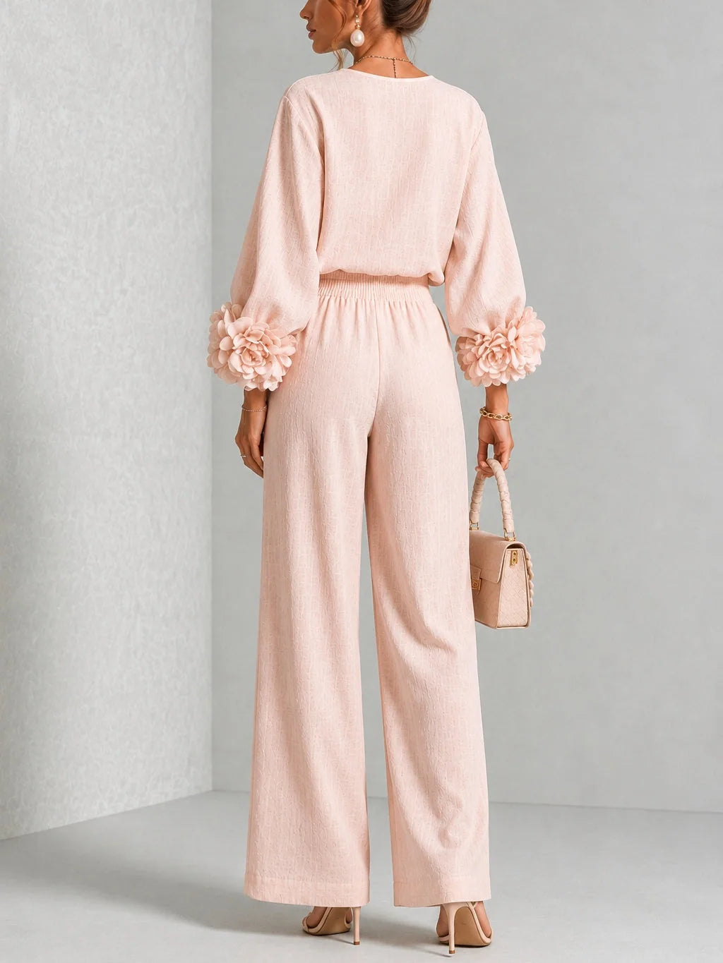 Naomi Rosette Cuff Two-Piece Set in Blush Pink