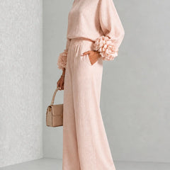 Naomi Rosette Cuff Two-Piece Set in Blush Pink