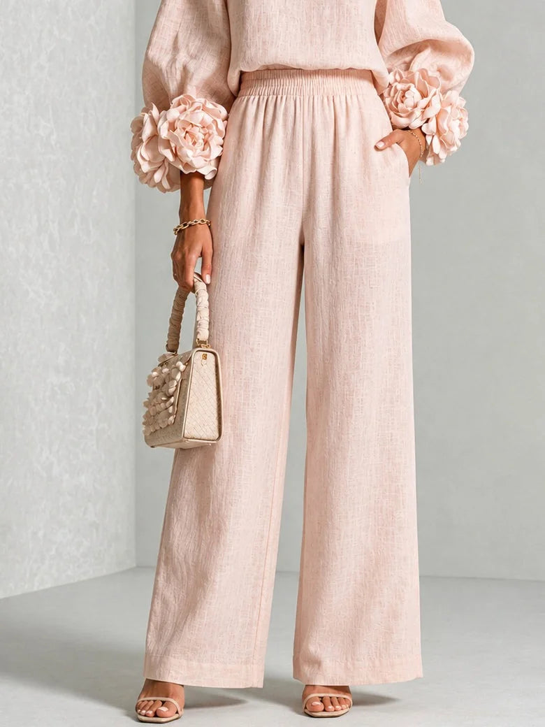 Naomi Rosette Cuff Two-Piece Set in Blush Pink