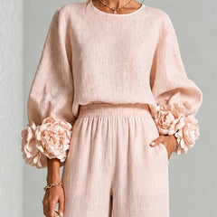 Naomi Rosette Cuff Two-Piece Set in Blush Pink