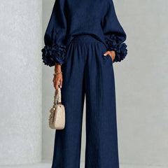 Naomi Rosette Cuff Two-Piece Set in Dark Blue