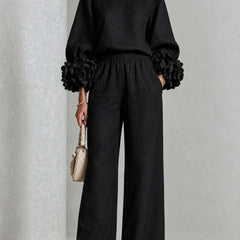 Naomi Rosette Cuff Two-Piece Set in Black
