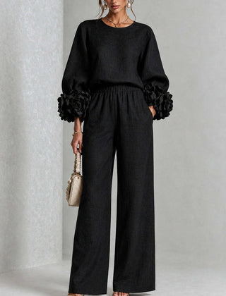 Naomi Rosette Cuff Two-Piece Set in Black