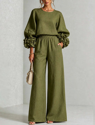 Naomi Rosette Cuff Two-Piece Set in Green
