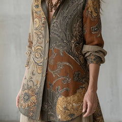 Natalie Paisley Shirt Two-Piece Set in Beige