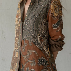 Natalie Paisley Shirt Two-Piece Set in Brown