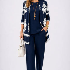 Nell Baroque Print Three-Piece Set in Navy