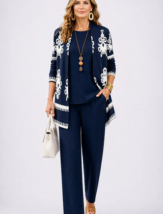 Nell Baroque Print Three-Piece Set in Navy
