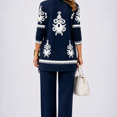 Nell Baroque Print Three-Piece Set in Navy
