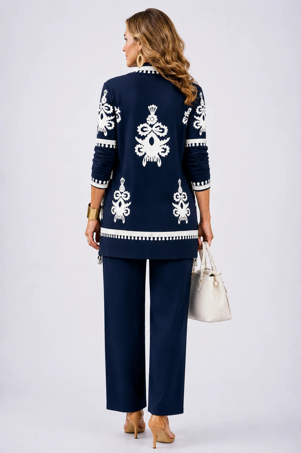 Nell Baroque Print Three-Piece Set in Navy
