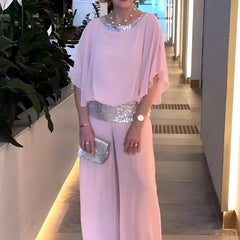 Nina Sequin Trim Two-Piece Evening Set in Pink
