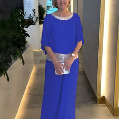 Nina Sequin Trim Two-Piece Evening Set in Blue