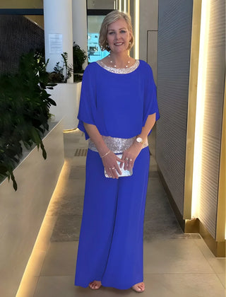 Nina Sequin Trim Two-Piece Evening Set in Blue