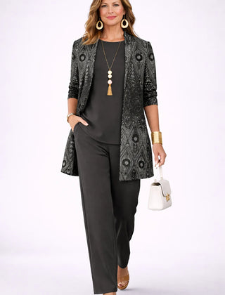 Norma Paisley Jacket Three-Piece Set in Black