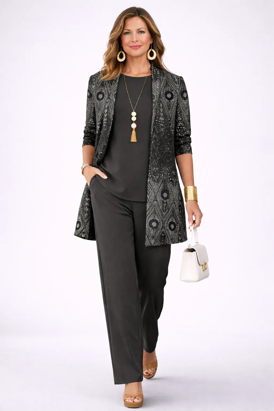 Norma Paisley Jacket Three-Piece Set in Black