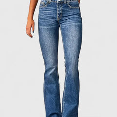 Octavia Double-Button Bootcut Jeans in Medium Blue