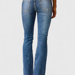 Octavia Double-Button Bootcut Jeans in Medium Blue