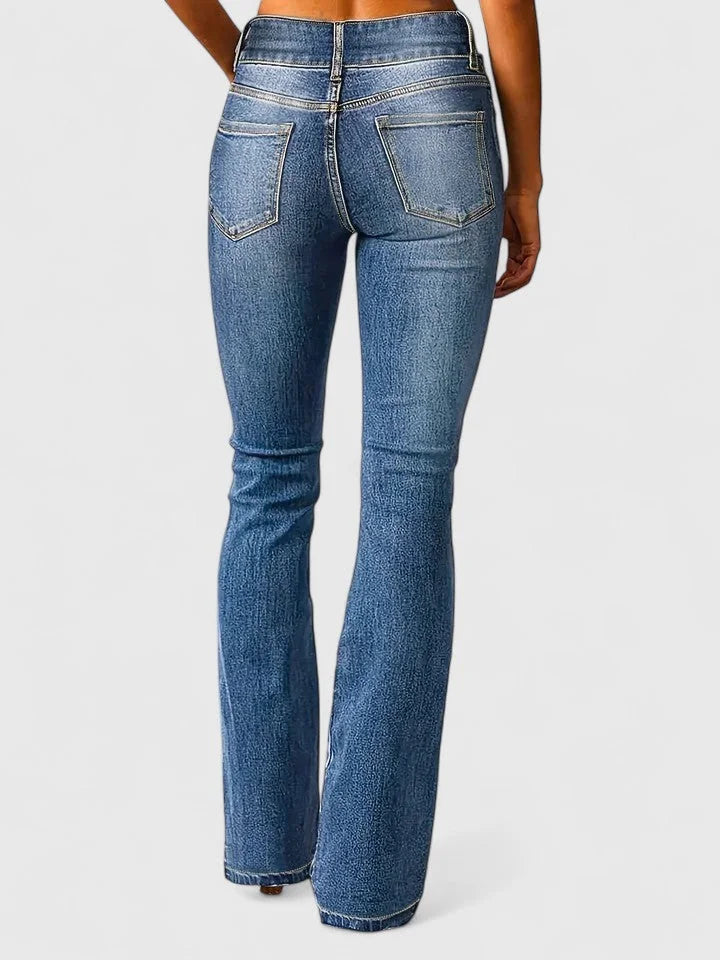 Octavia Double-Button Bootcut Jeans in Medium Blue