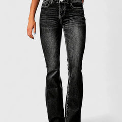Octavia Double-Button Bootcut Jeans in Black