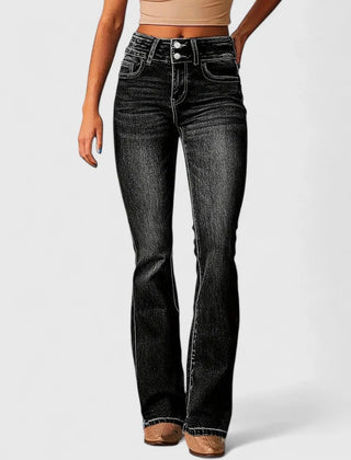 Octavia Double-Button Bootcut Jeans in Black