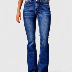 Octavia Double-Button Bootcut Jeans in Dark Blue